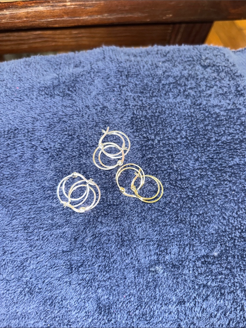 Delicate Double Hoop Earrings in sterling Silver and gold overlay 3 pairs